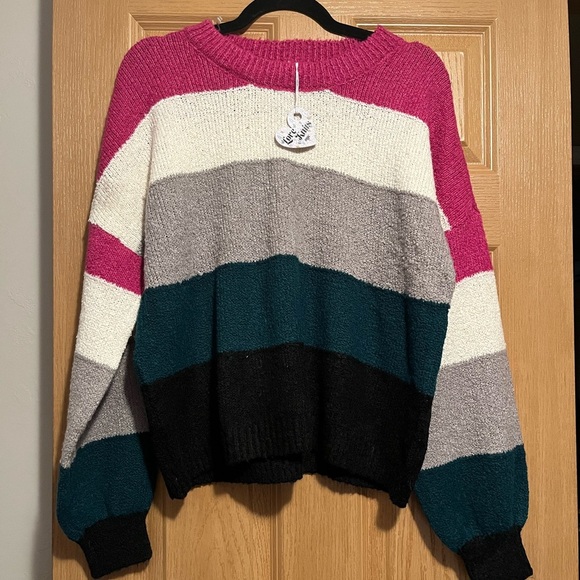 Lisa Striped Teddy Pullover Sweater NWT - Picture 1 of 10